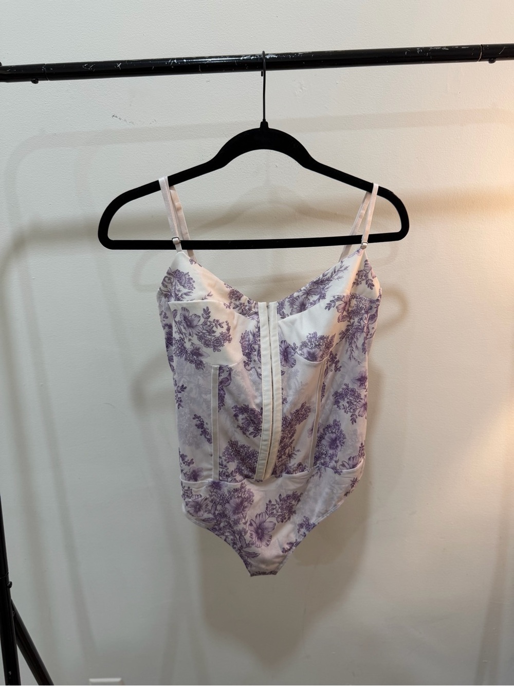 We The Free White and Lilac Floral Bodysuit